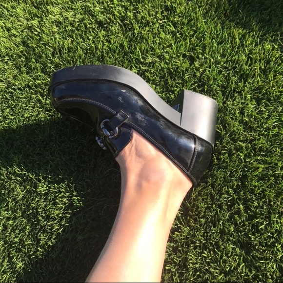 Black patent leather platform oxford loafer mules - Picture 4 of 4